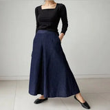 Women High Waist Over Length Jeans Pants Loose Trousers Pockets Elastic Waist Female Wide Leg Denim Pants QT208-Outfit