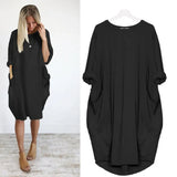 Dress Pocket Loose Dress Ladies O Neck Solid Casual Dress Women Party Dresses Women Dresses Summer 2021 Plus Size