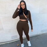 Kliou fashion tracksuit women turtleneck full sleeveless crop top+leggings matching set stretchy sporty fitness casual