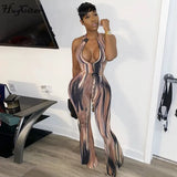 2020 sleeveless print bodycon sexy jumpsuit spring women stretchy flare slim body streetwear club party