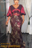 Summer Maxi Dress African Dress for Women Sexy Daily Elegant Long Bodycon Dresses New Sequins Robe Femmes African Clothes-Outfit