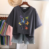 100% Cotton L-5XL T Shirt Plus Size Tshirt Short Sleeve Cartoon Women Top Summer Sweet Couple V Neck Oversized T Shirts-Outfit
