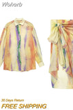 2023 Women Summer 2-Pieces Sets Fashion Tie-dye Loose Shirts Tops and Skirts Female Elegant Street Two Suits Clothing-Outfit