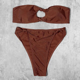 Brown Tie Sexy Bikinis Bikini 2021 Hot Sale Strapless Padded Bra Hollow Out High Waist Swimsuit Female Swimwear