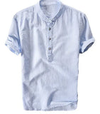 Summer Travel Holiday Men's Leisure Simple Small Fresh Linen Shirt Thin Solid Color Short-Sleeved Leisure