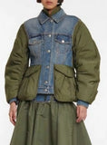 Winter Casual Denim Patch Ruched Long Sleeve Padded