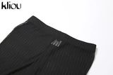 Kliou Sexy Sleeveless Cross Top And Pants Two Piece Set Women Solid Club Outfits Midnight Party Wear See Through Skinny