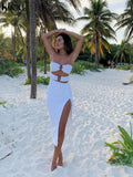 Kliou Draw String Maxi Dress Women Sexy Slash Neck Backless Bodycon Vestido Hot Female Body-shaping Streetwear Summer