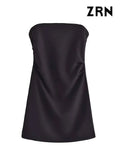 Women Fashion Strapless Pleated Mini Dress Sexy Straight Neck Back Zipper Female Dresses Vestidos Mujer-Outfit