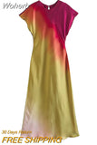2023 Women Summer Dress Fashion Tie Dye Print Butterfly Sleeve Short Female Casual Satin O-Neck Mid-Calf Elegant Clothin-Outfit