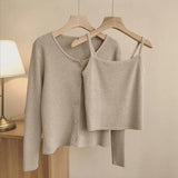 2022 Autumn New Women Knit Two Pieces Sets Sweater Korean Single Breasted Long Sleeve Cardigans and Solid Tank
