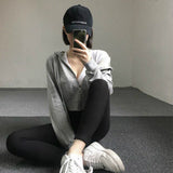 Hat Hoodies Women Spring Crop Top Solid Zip-up Zippers Ins Simple Leisure Loose Womens Outwears Hooded Jogger Korean Daily-Outfit