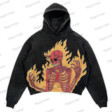 Street Comic Loose Hooded Sweater New Y2K Loose Autumn American Retro Print Skull Trend Sweater Ins Wind Couple Jacket 1028-0-Outfit