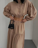 New With Long-Sleeved Top Folded Open Skirt