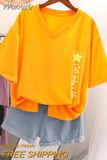 Oversized T Shirts 100% Cotton Plus Size T Shirt Summer Top Tees Letter Printed V Neck L-6XL Short Sleeve Tshirt Women-Outfit