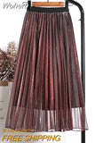 Spring Midi Shine Gradient Color Mesh Skirt Women Party High Waist Pleated Long Tulle Skirt QT1864-Outfit