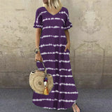 Woherb Summer Dress Wishv-Neck Lotus Sleeve Striped Print Dress Plus Size Casual Dress-Outfit