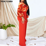 Piece Set Summer Outfits African Dresses for Women 2023 Elegant Print Tops and Pants Suit Plus Size Ladies Matching Clothing-Outfit