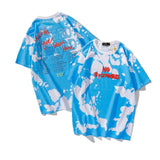 Dye Wish You Were Here Letter Foam Oversize Tshirts for Men and Women Short Sleeve Casual Summer T Shirt Hip Hop Cotton