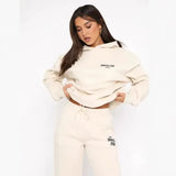Hooded Trousers Set Printing Foamy Hip Hops Casual Women Plus Velvet