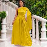 150cm African Women Dress Pleated Long Elegant Party Slim Fit One Sleeve Maxi Robes Female Shiny Gowns Party 2023 Summer-Outfit