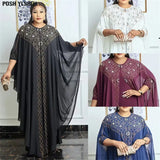 African Dress for Women Kaftan African Clothing Luxury Rhinestone Robe Femme Chiffon Evening Long Dress Africa Clothes-Outfit