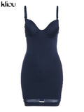 Kliou Patchwork Mesh Mini Dress Women Body-Shaping Strapless Solid Camisole Attirewear Sexy Cleavage Sleeveless Club Female