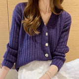 Cardigan Sweater Trendy Autumn Retro Long Sleeve Loose V-Neck Solid Simple Female Short Jumpers Ulzzang High Quality