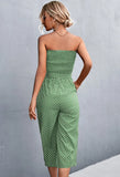 Sweet Strapless Dot Print Belted Loose