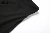 Kliou Sporty Solid Two Piece Set Women Skinny Inclined Shoulder Hole Cleavage Tank Tops+ Concise Stretchy Pants Workout