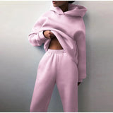 Tracksuit Autumn Plus Fleece Sweatshirts Two Piece Set Casual Oversized Solid Female Sports Hoodie Suit Long Pant