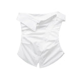 Gathered Bustier Tops for Women, Straight Neck, Side Zipper, Female Camis, Sexy Fashion-Outfit