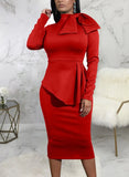 Formal Bow Long Sleeve Solid Knee-Length Office