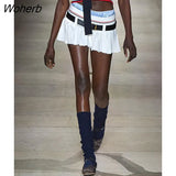 Waist Y2k Pleated Mini Skirt Sexy Woman Skirts Summer High Fashion Clothing Streetwear White Mujer Faldas Cortas With Belt-Outfit