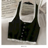 Lace tank corset top women halter neck sweater vest clothes sweet kawaii girly sleeveless vest summer single-breasted crop