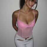 Fairy Sexy Camis Women Sleeveless V-neck See-through Crop Tops Y2k Slim Fits Mini Camisole Chic Aesthetics Croset-Outfit
