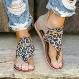 Women Flats Sandals Fashion Strap Leopard PU Leather Bohemia Shoes Casual Open Toe Roman Gladiator Flip Flops