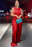 Sexy O-Neck Sleeveless Top Solid Tassel Loose Pant Two Piece