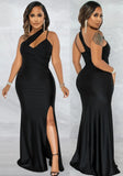 Sexy One Shoulder Sleeveless Solid Silt Evening