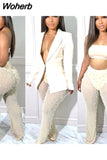 Beaded Pants Suits Two Piece Sets 2023 Women Elegant Outfits Luxury Jacket Fall Clothes Cloaks Coats Workout 2 Pieces Set 729-1-Outfit