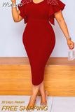 Red African Dresses for Women 2023 Spring Summer Dress Sexy Birthday Evening Party Bead Ruffles Robe Femme African Clothes-Outfit