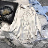 Silk Shirt Vintage Blouse Women Spring 2023 Womens Clothing Sheer Top Woman Overshirt Women Longsleeve Dress Shirt-Outfit