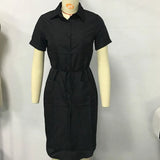 OL Dress V-neck Button Stand Collar Dress Summer Casual Top Long Shirt Dress Plus Size
