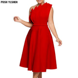 Women Elegant Party Dresses Sexy One Sleeve Ruffle Pleat A Line Dress High Waist Robe Africa Classy Summer Fashion Gowns-Outfit