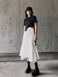 Women Ins Solid Color Pleated Asymmetrical A-line Skirt Casual High Waist Mid-length Long Skirt For Spring Summer QT2044-Outfit