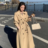 New Korean Style Khaki Trench Coat for Women Double-Breasted Long Oversize Loose Duster Coat Lady Cloak Spring