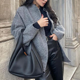 New Women's Casual Color Collar Single Buckle Large Pocket Loose Comfortable Long-Sleeved