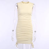 Rib Knit Tank Dress Sleeveless Summer Female Drawstring Side Elegant Casual Party Bodycon Slim Mini Dresses Women