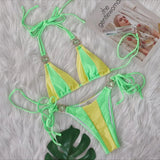 Woherb Sexy New Crystal Diamond Bikini Solid Color Patchwork Belt Swimsuit Vacation Split Women's