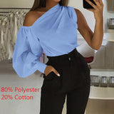 Blusas Women 2022 Summer Off Shoulder Shirt Elegant Long Sleeve Blouse Fashion Asymmetrical Top Casual Solid Tunic